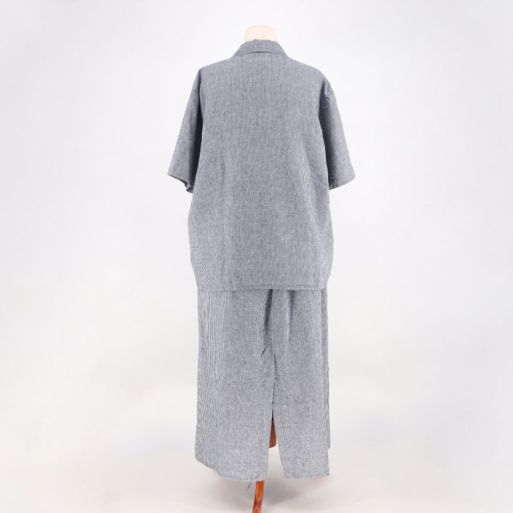 FLAX 2 Piece 100% Linen Navy Gingham Button Up Top (M) & Pull-On Maxi Skirt (L) - Picture 3 of 8